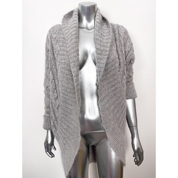 Mohair Cardigan Womens Large Gray Gold Metallic Cable Knit Shrug Sweater Express - Picture 4 of 10